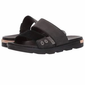 Sorel Torpeda Slide Flat Sandal black leather, 9.5